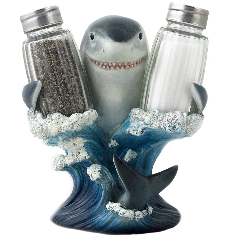 Great White Shark Salt and Pepper Shaker Holder Figurine - Celestes